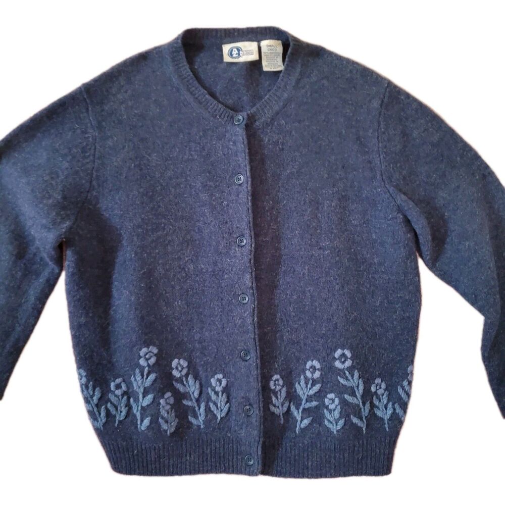 90s/Y2K Arizona Jeans Co BL Cardigan Sweater 100% Lambswool Embroidered Womens S